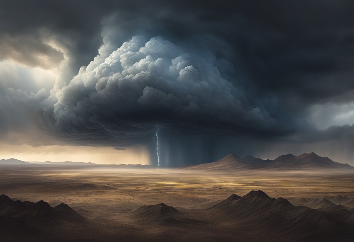 Person uebermannt von aengstlichen Gedanken mit dunklen Wolken die staendige Sorge darstellen